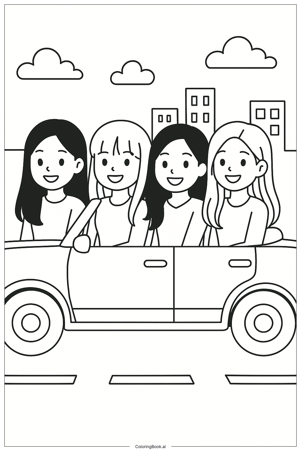  Blackpink Group In A Convertible Car Coloring Page 