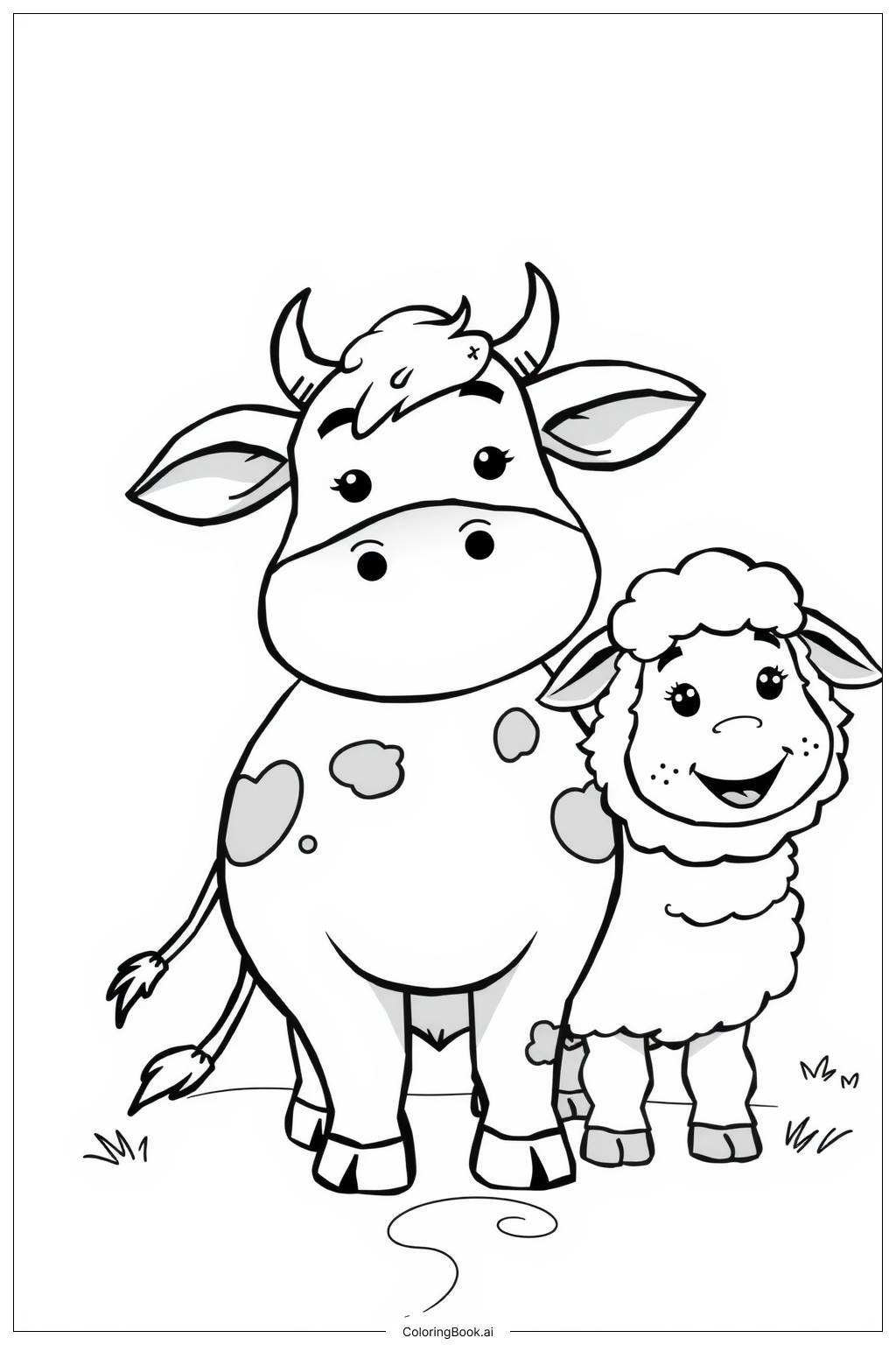  Farm Animals in a Sunny Pasture Coloring Page 