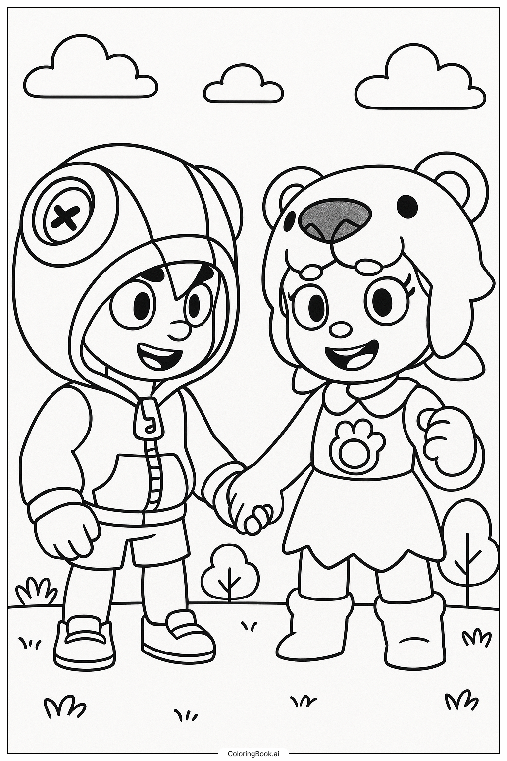 Trang tô màu Brawl Stars Leon Và Nita Cùng Nhau
