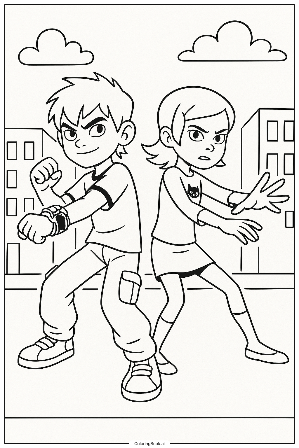 Ben 10 與 Gwen 背靠背著色頁