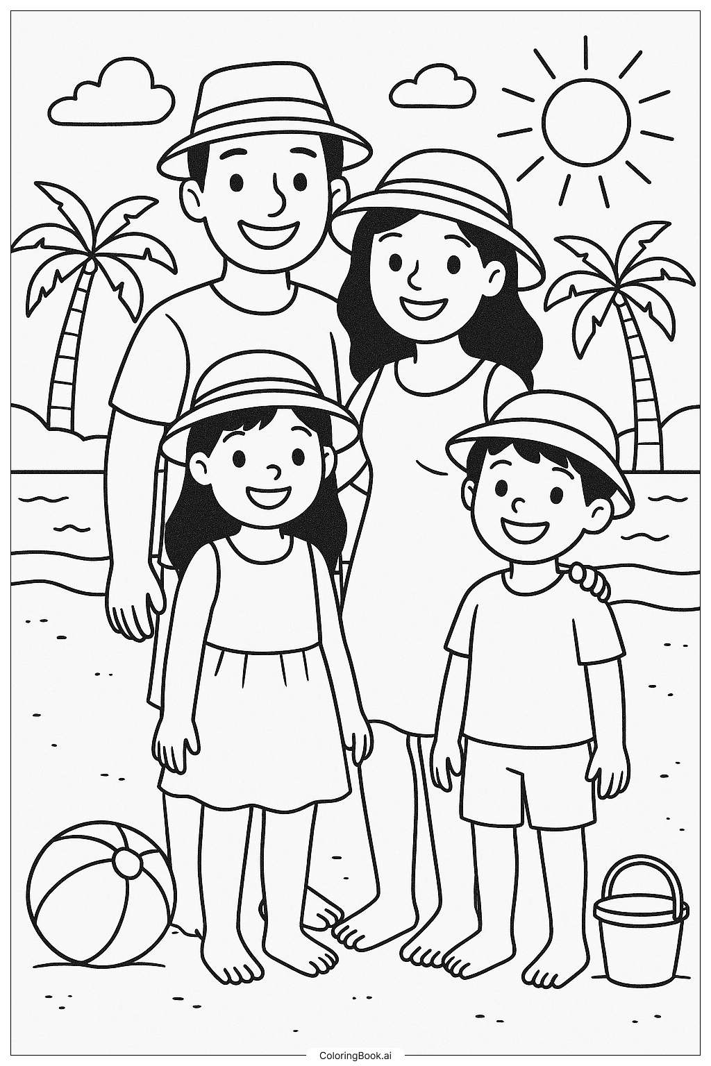  A Happy Summer Family Vacation Portrait Coloring Page 