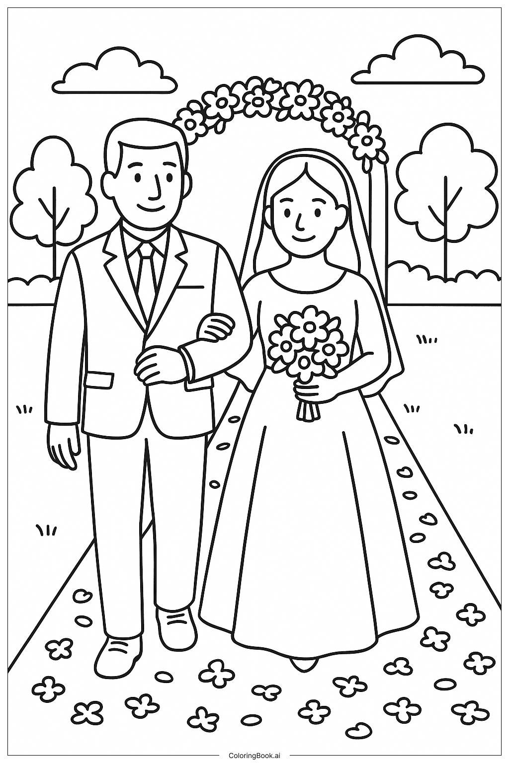  花嫁を結婚式へエスコートする父親の塗り絵ページ 