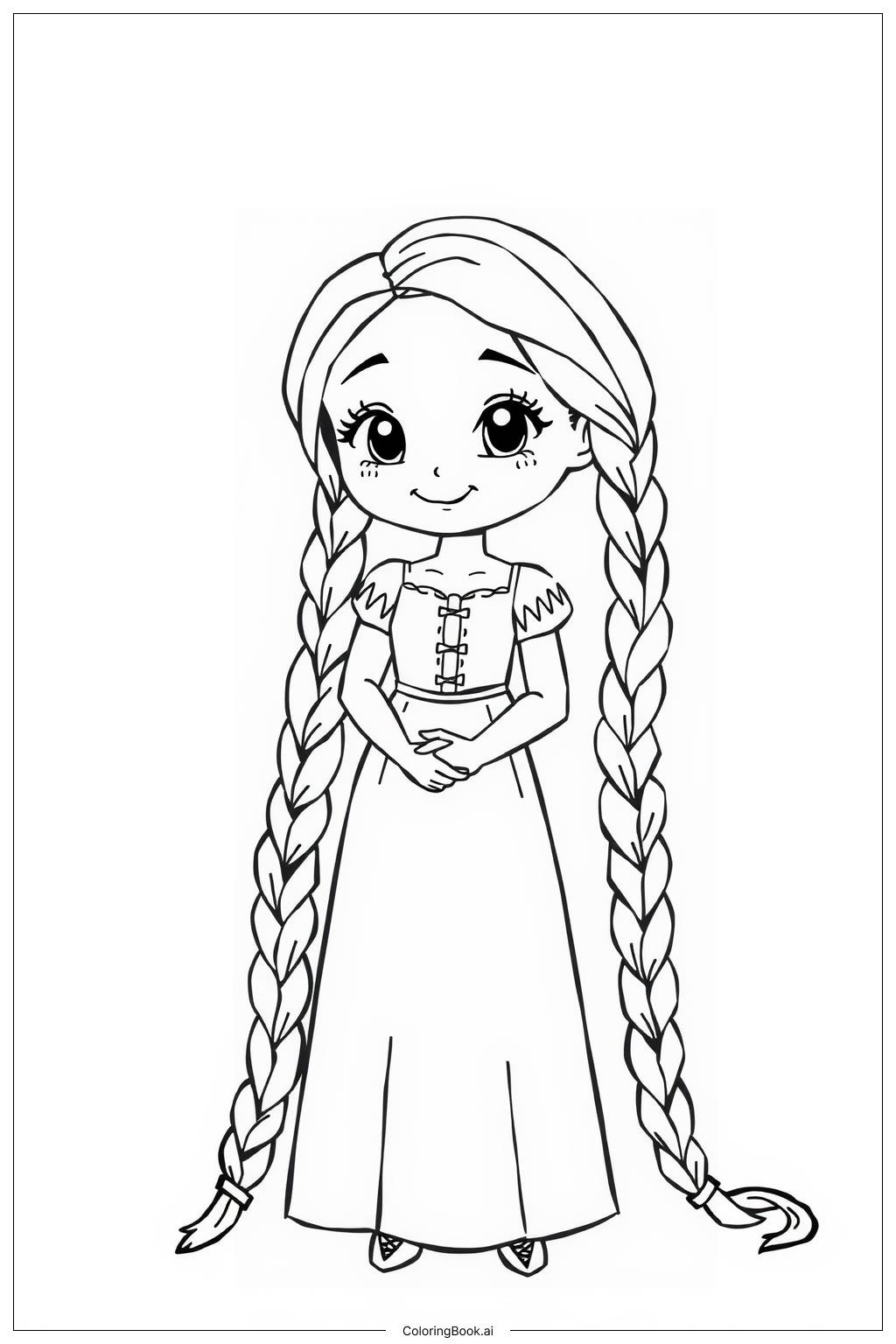  Page de coloriage Raiponce avec de longs cheveux dorés 