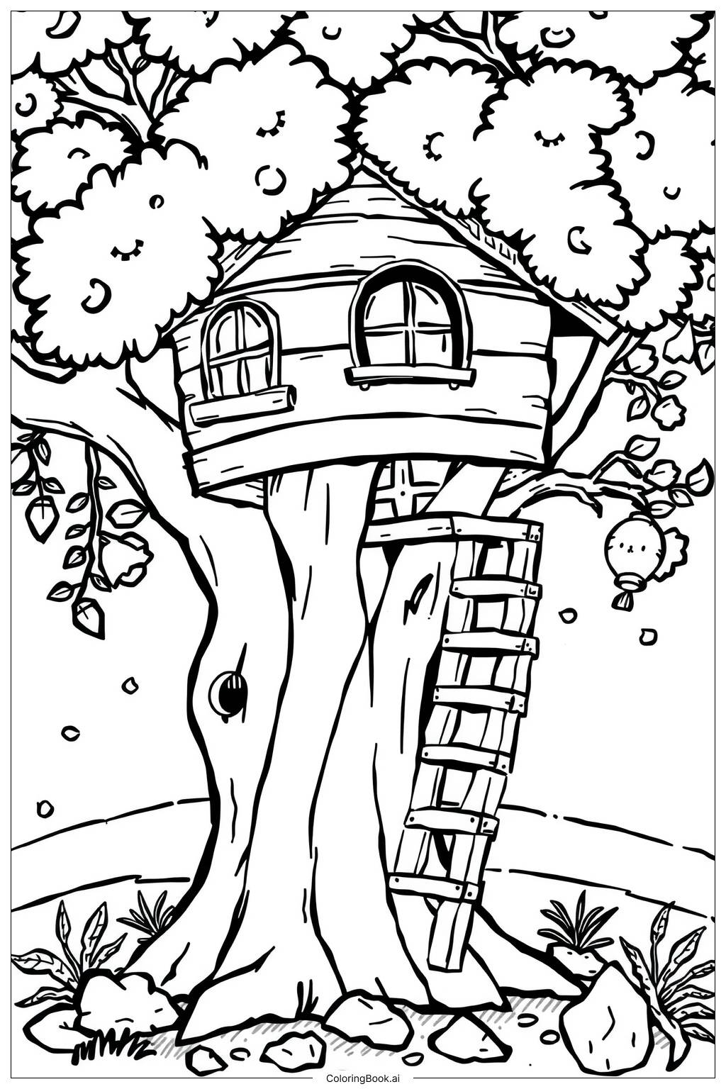  Page de coloriage la maison dans l'arbre de Winnie l'ourson 