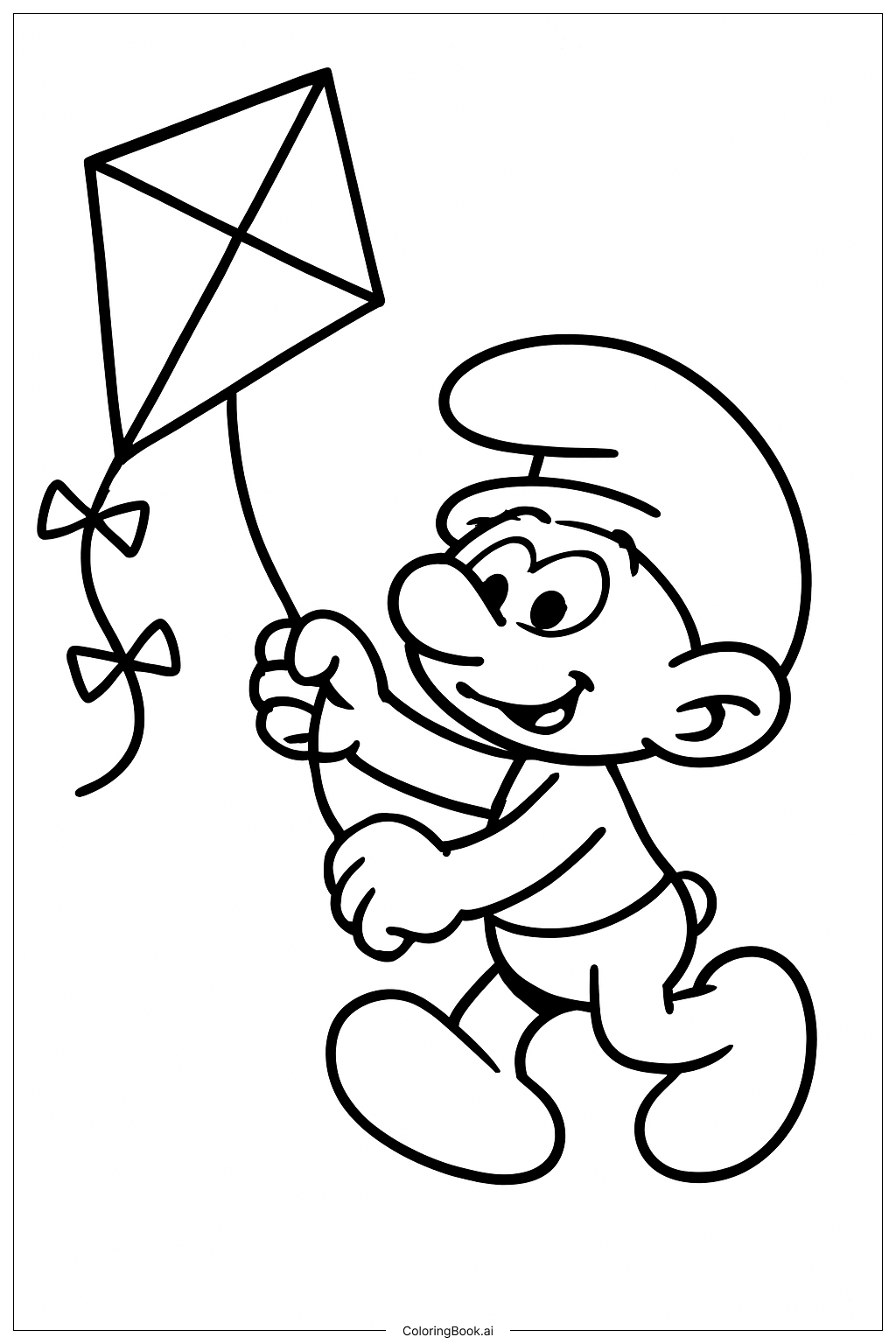  A Smurf Flying A Small Kite Coloring Page 