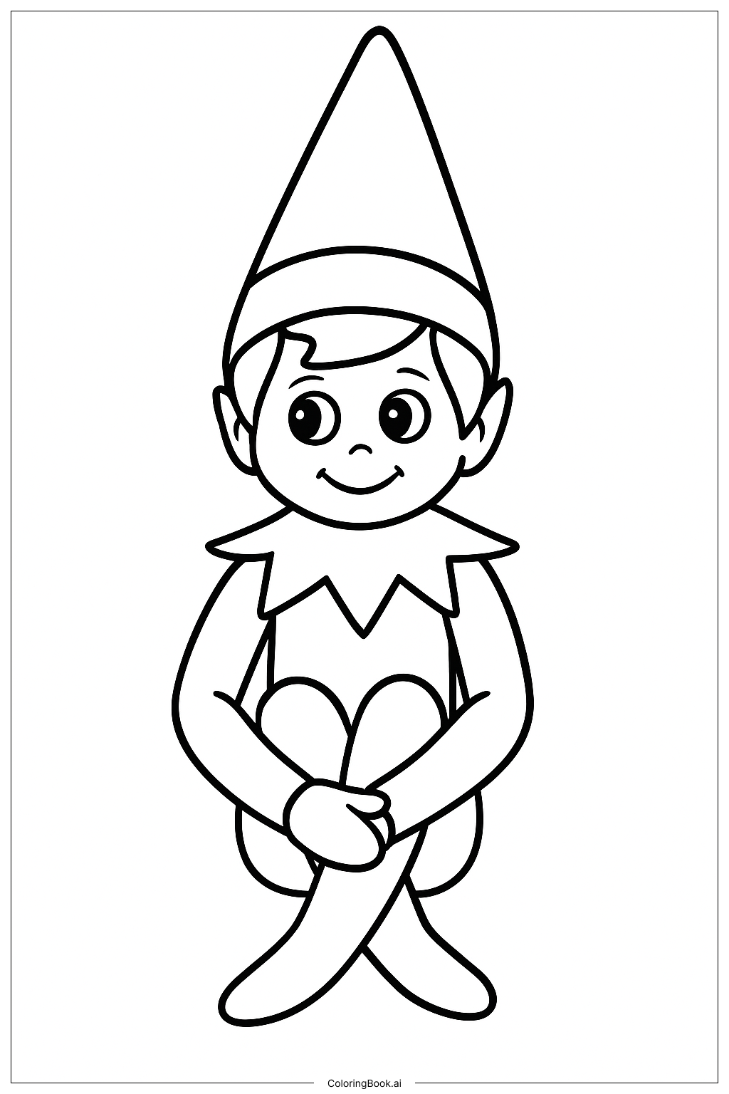  Página para colorir de Duende na Prateleira com Chapéu de Papai Noel 