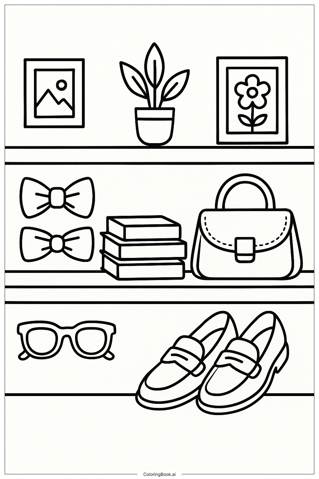 A Shelf of Preppy Accessories Coloring Page