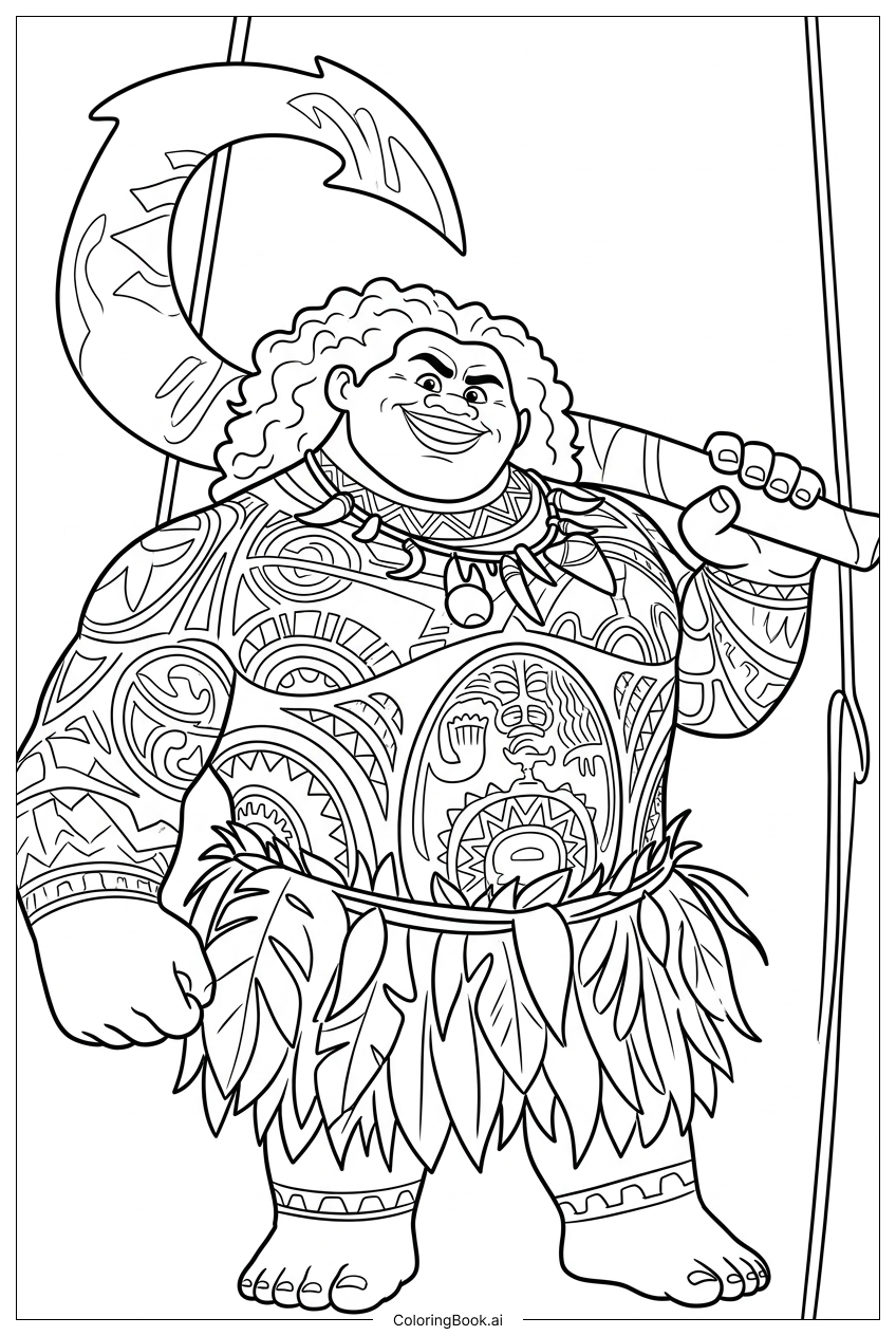  Moana 2 Maui steht stolz mit Angelhaken Ausmalseite 
