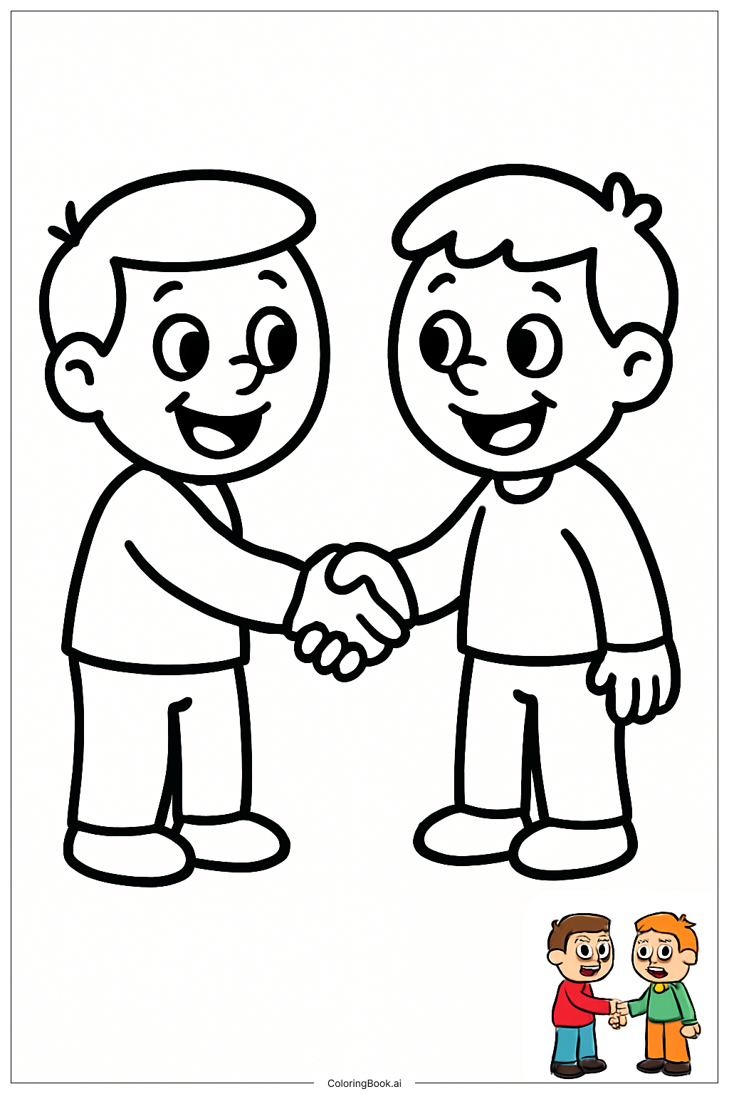  Friends Doing Handshake Gesture著色頁 