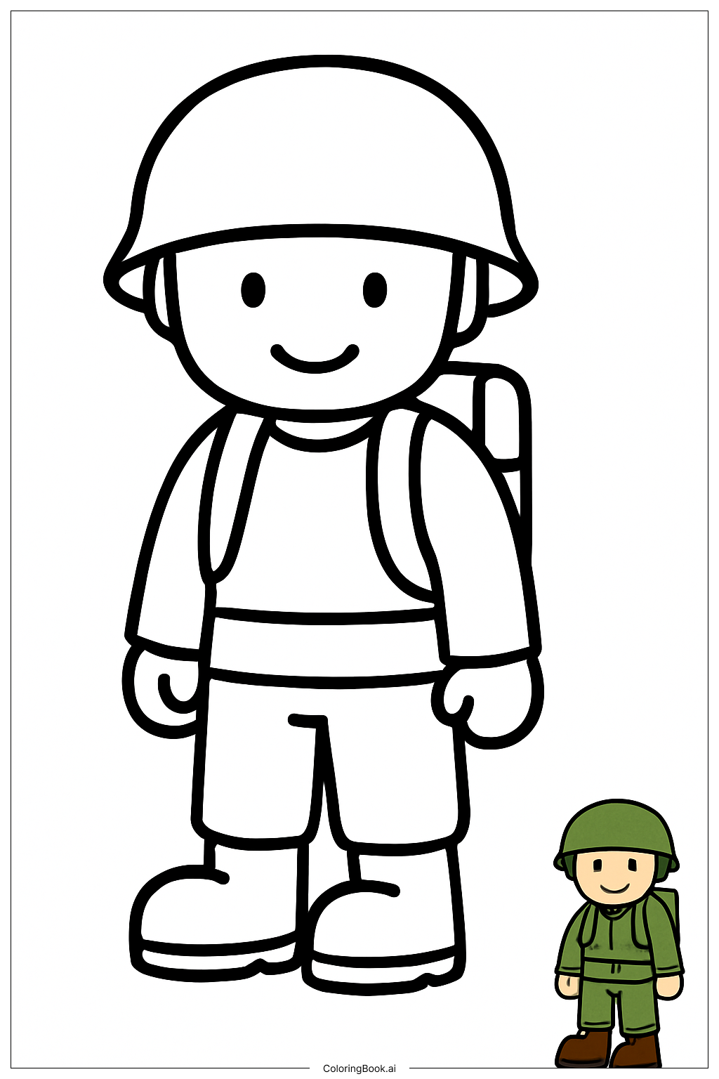  Page de coloriage Soldat de l'Armée avec Sac à Dos 
