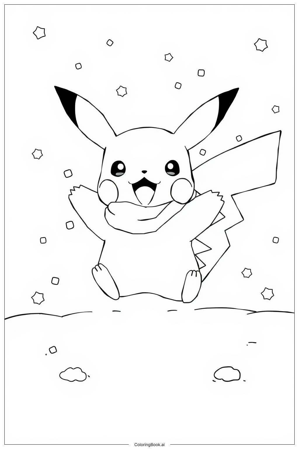  Pikachu Playing in the Snow Coloring Page 