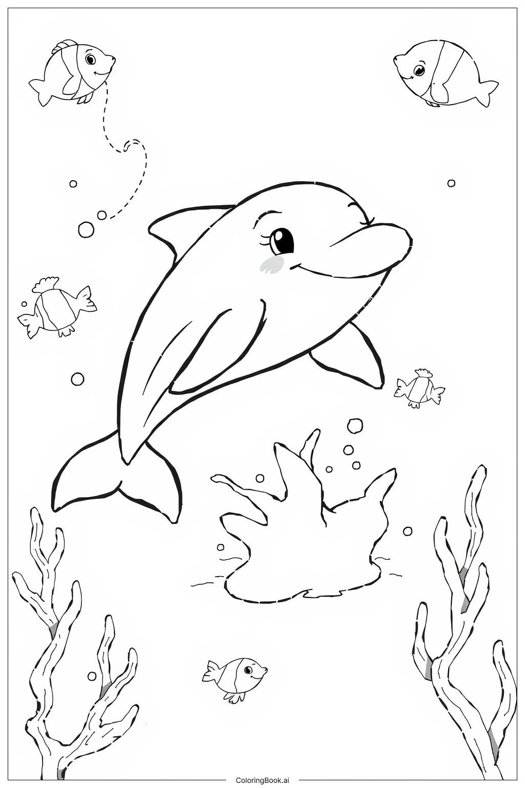  Page de coloriage Contour de dauphin basique 