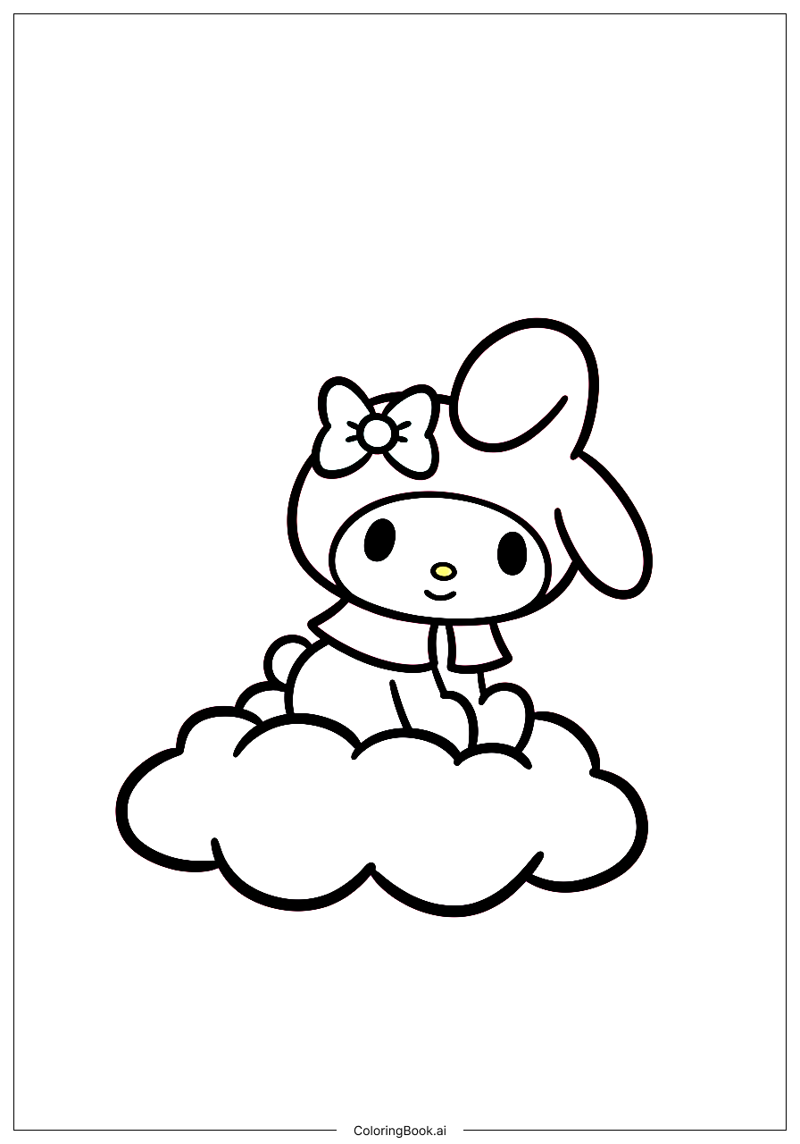  My Melody Riding a Cloud Coloring Page 