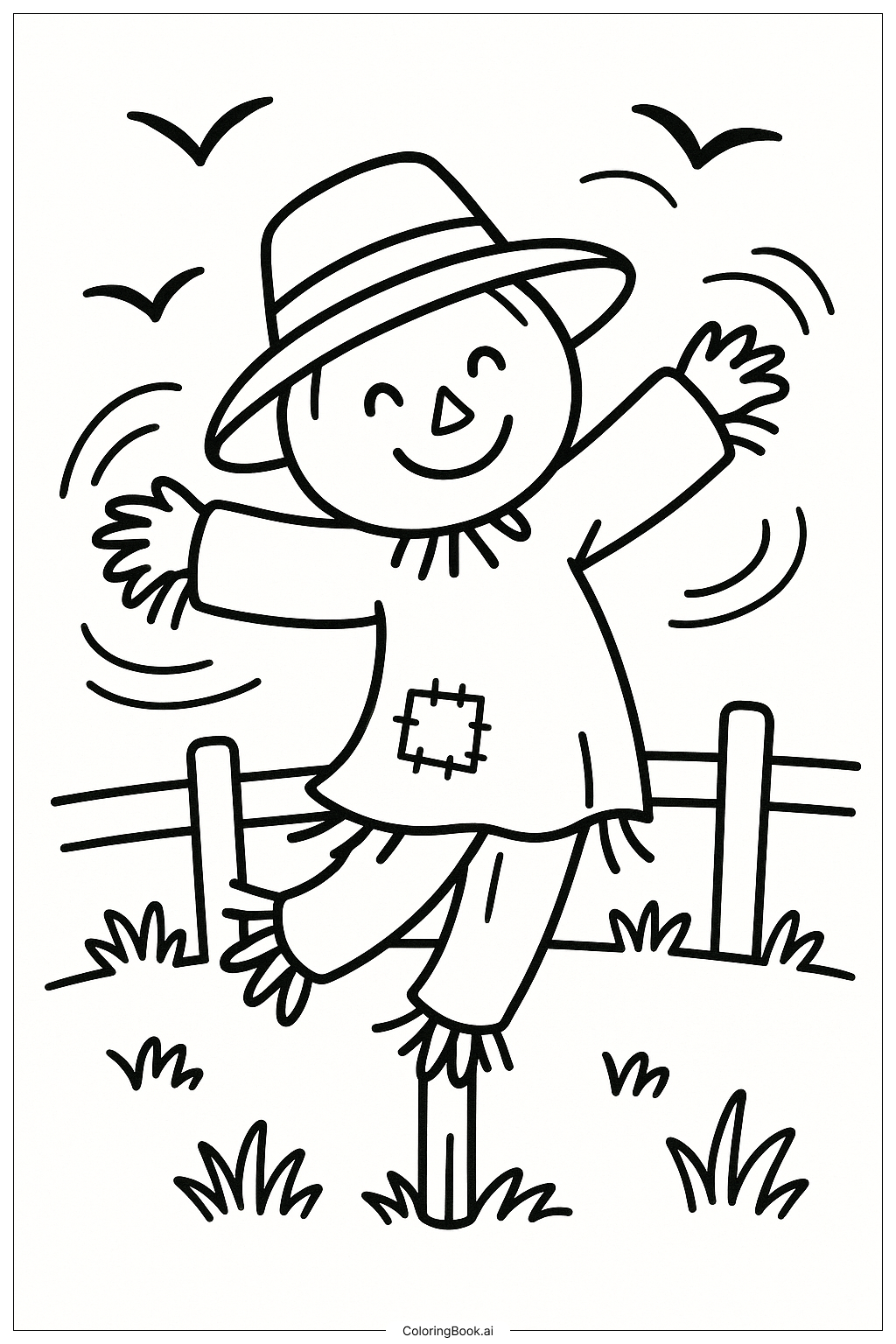 Scarecrow Dancing In The Wind Coloring Page