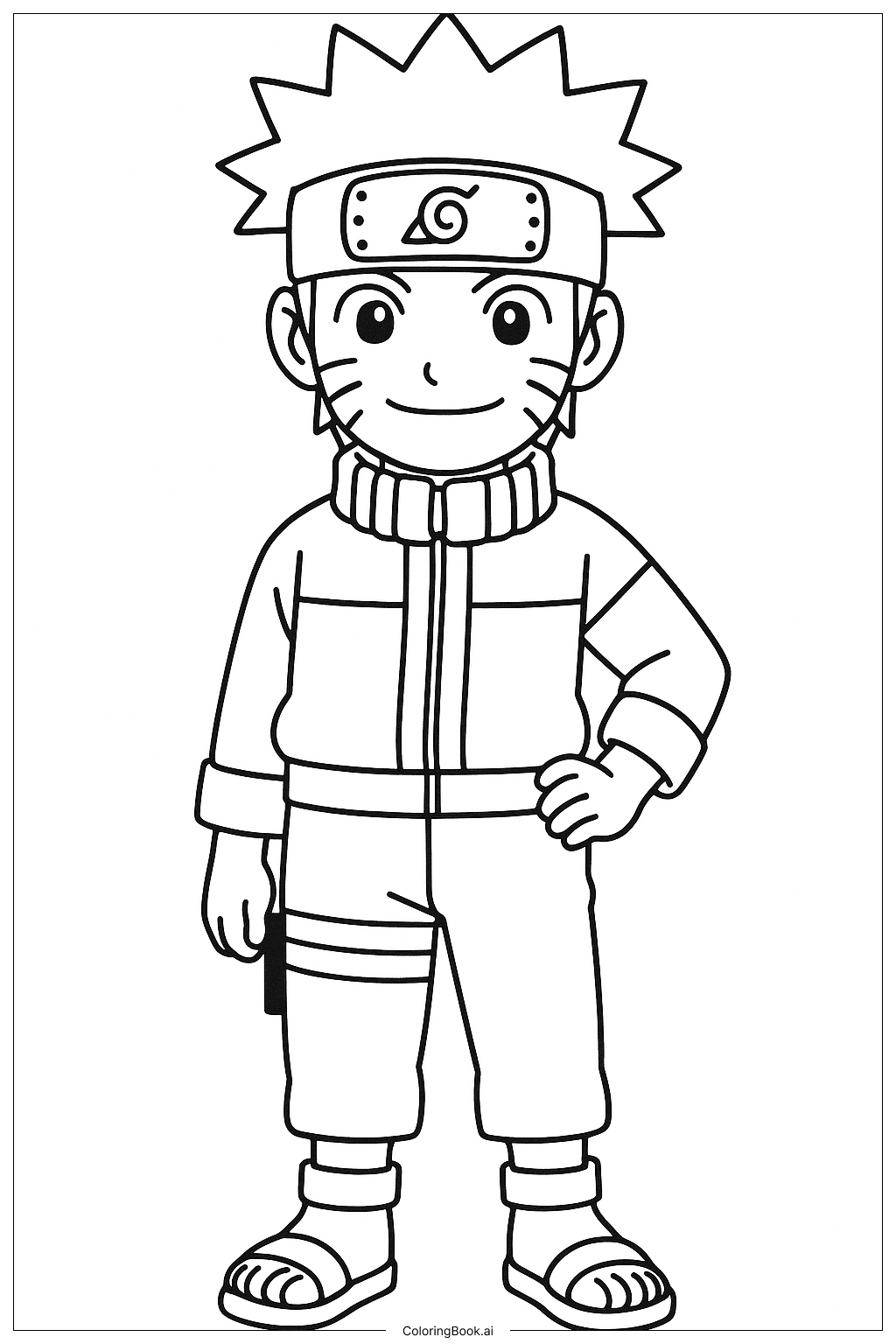  鸣人穿着橙色运动服和头带填色页 