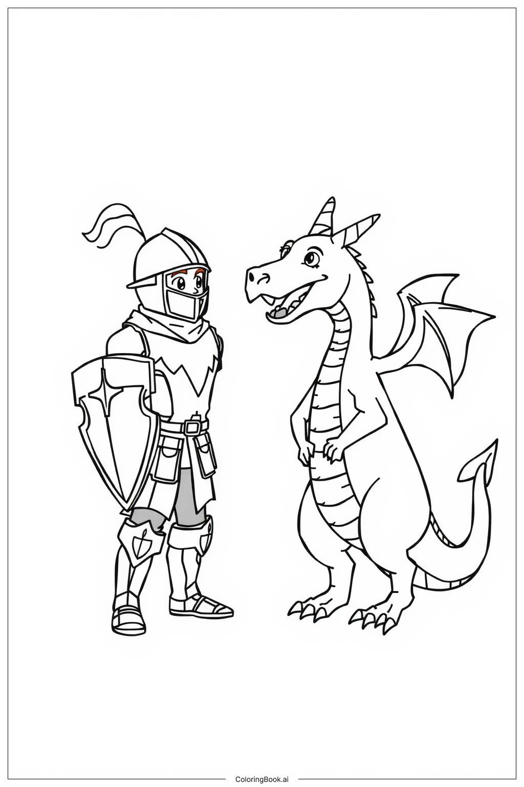  Page de coloriage Chevalier faisant face à un dragon féroce 