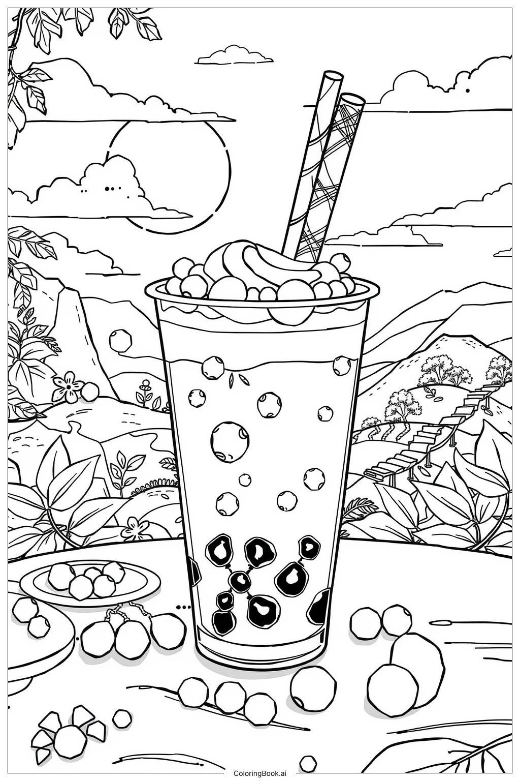  Fun Boba Scenes Coloring Page 