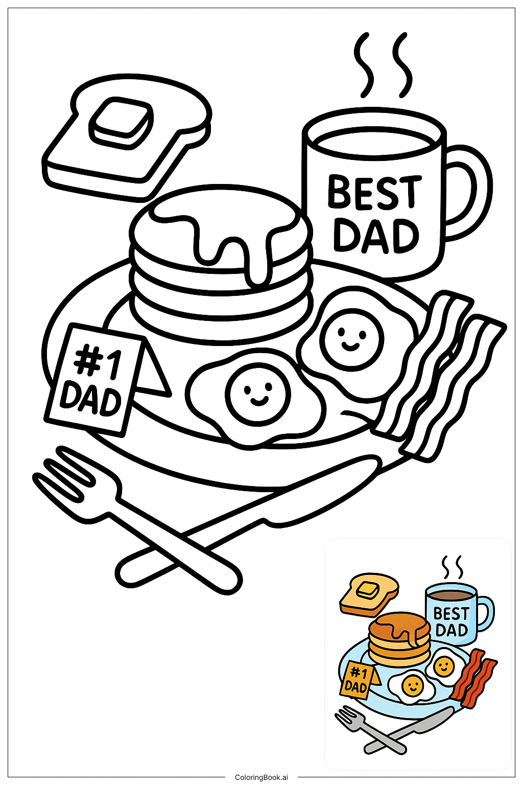  Página para colorir de Café da Manhã Feliz Dia dos Pais 