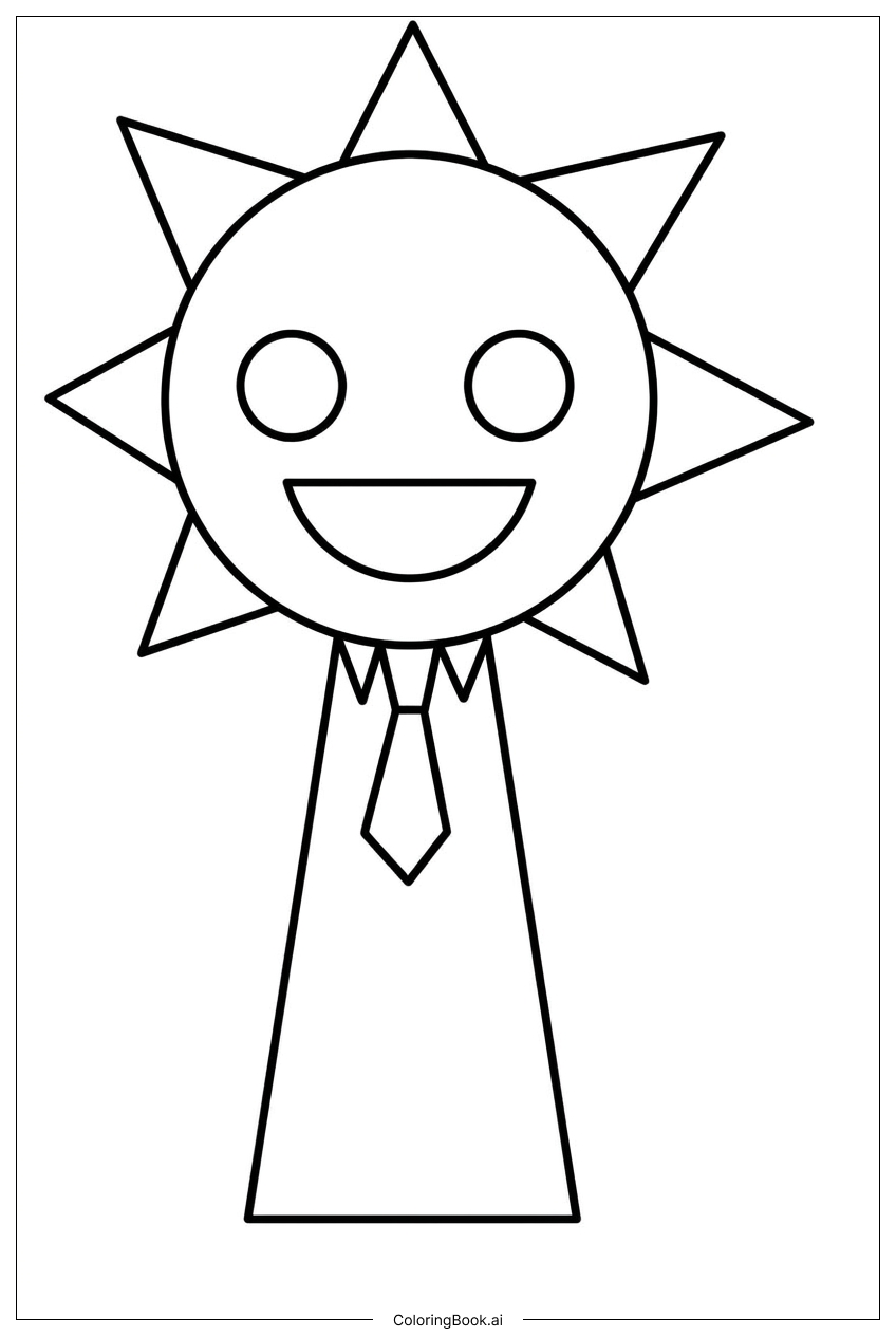 Page de coloriage Sprunki, le Guide à Tête de Soleil menant un Voyage Lumineux