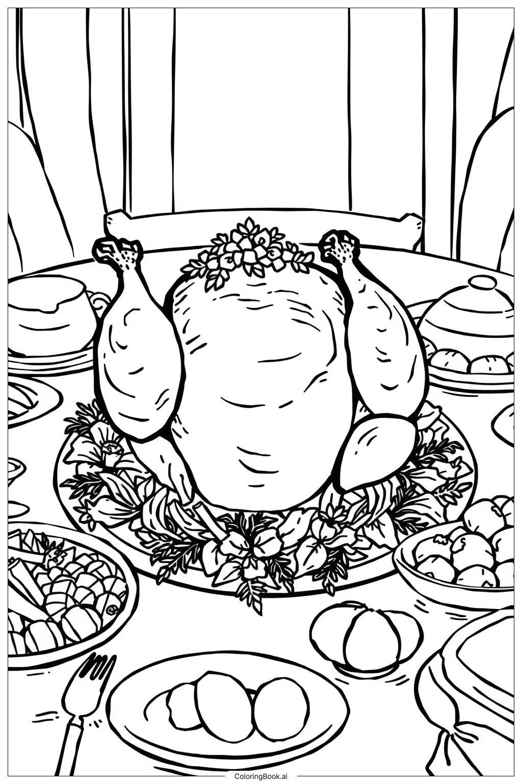  Roasted Turkey Dinner-2 Coloring Page 