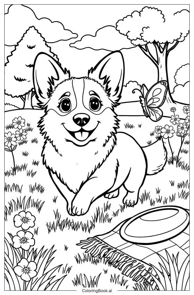  Página para colorear de Corgi Adorable 