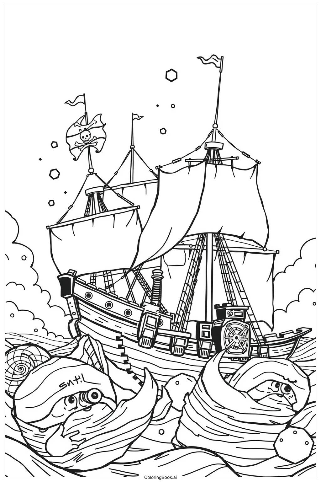  Pirate Battle Scene with Cannons Firing-2 Coloring Page 