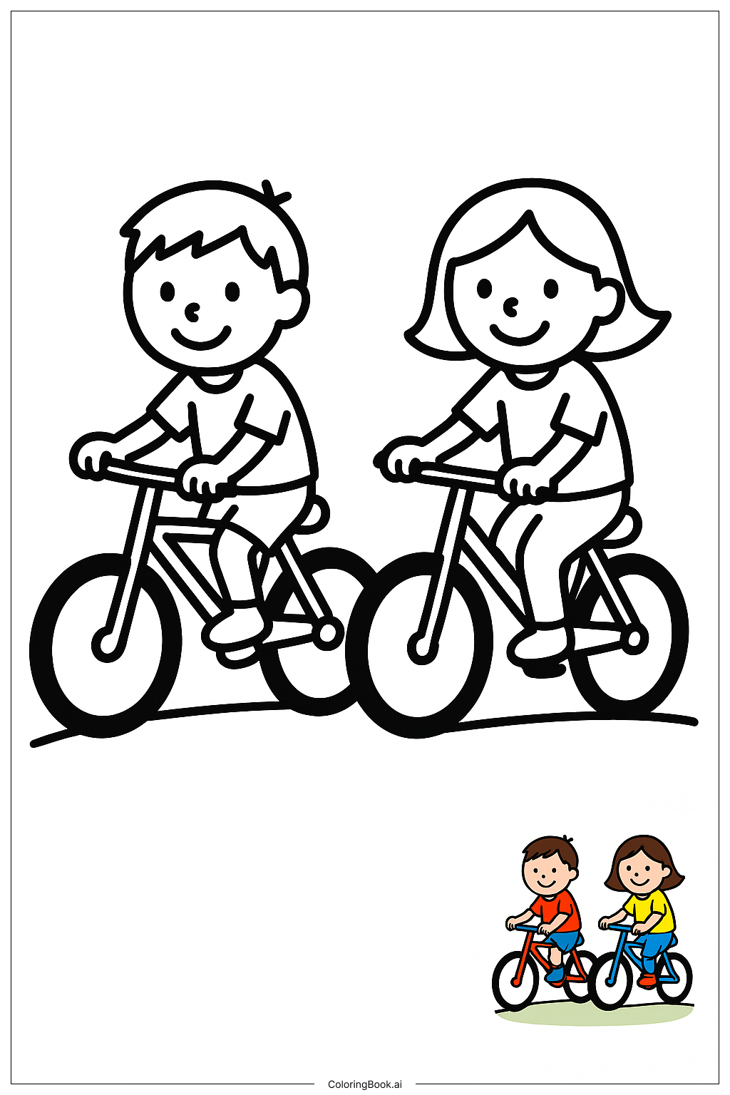  Friends Riding Bicycles Side By Side著色頁 