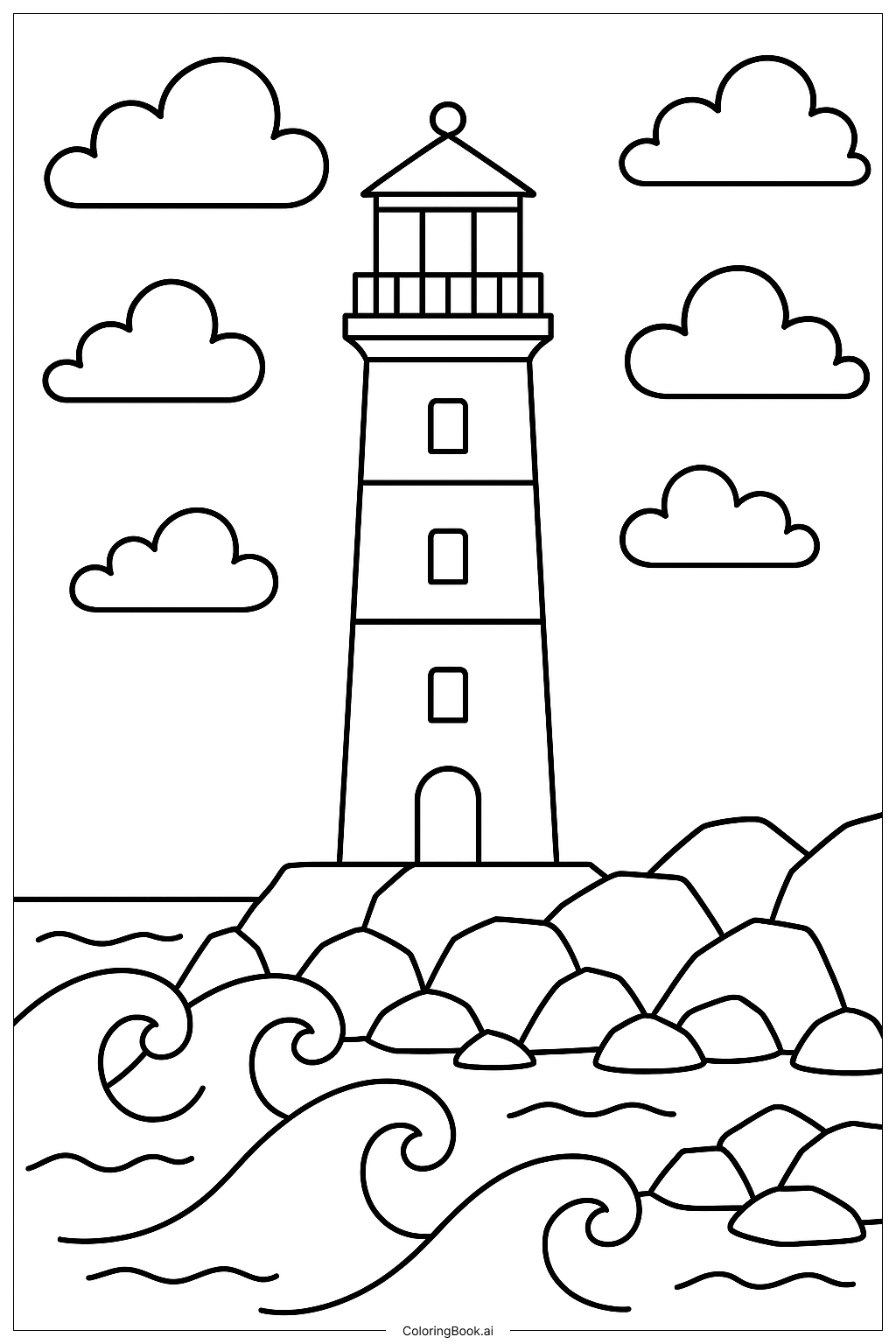  风暴海边的灯塔填色页 