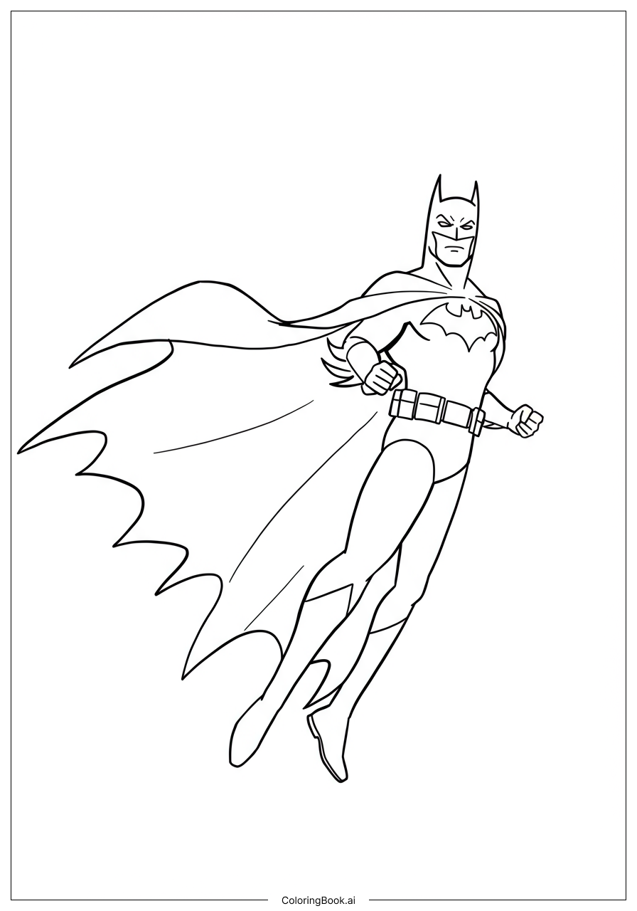  Page de coloriage La cape noire de Batman flottant dans le vent 