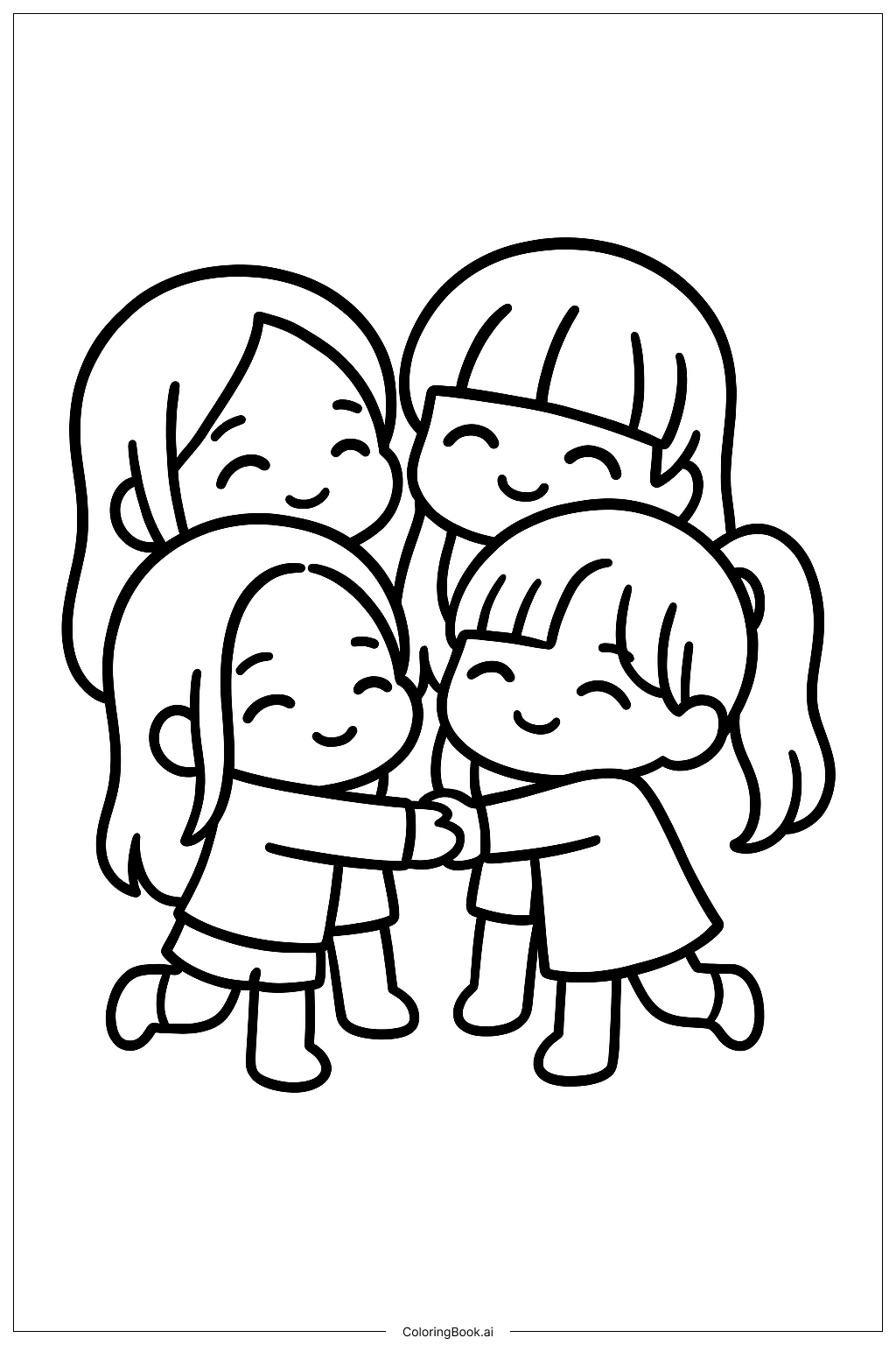  Página para colorir de Cute Chibi Blackpink Group Hug 