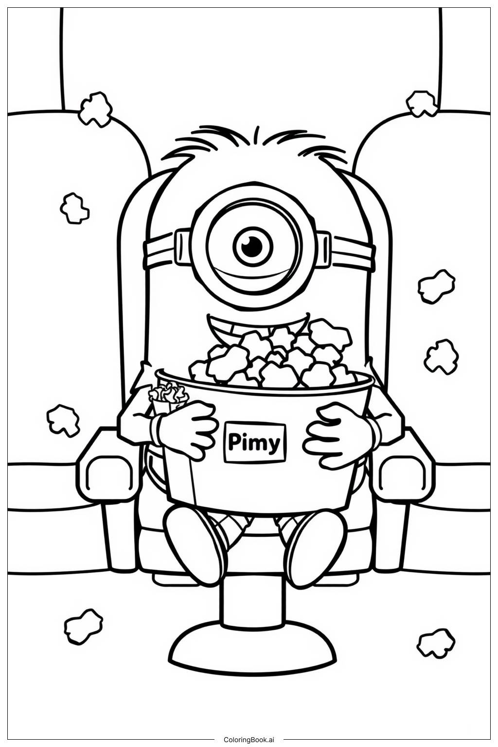  Página para colorear de minion comiendo palomitas en el cine 