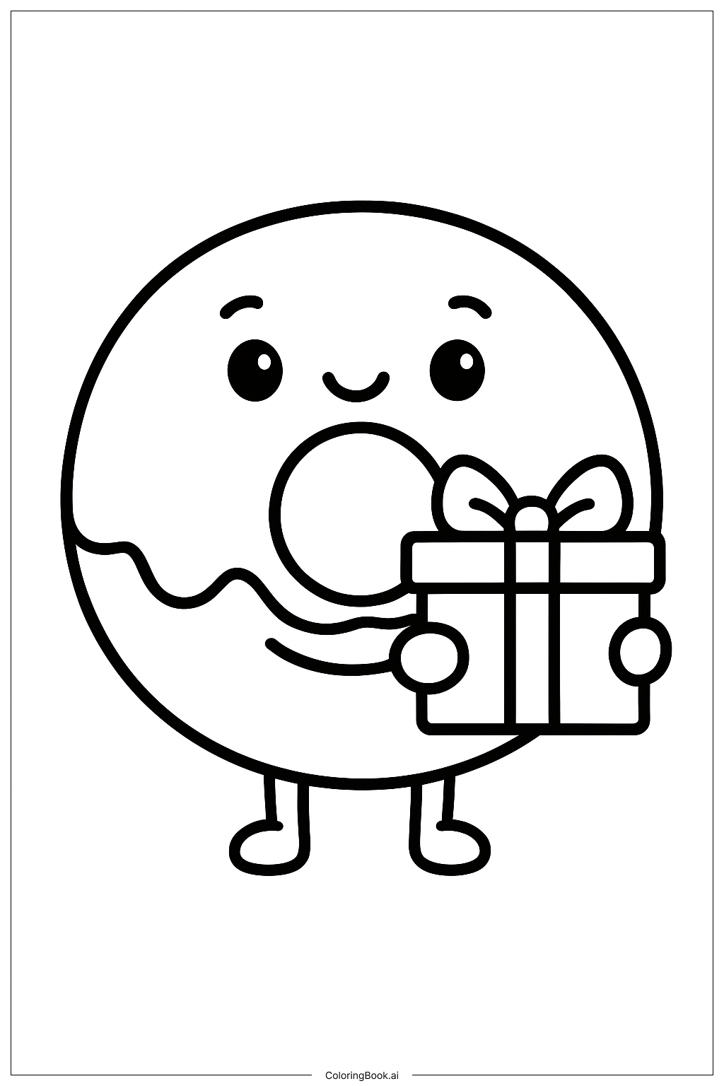  Kawaii Donut Carrying A Present Coloring Page 