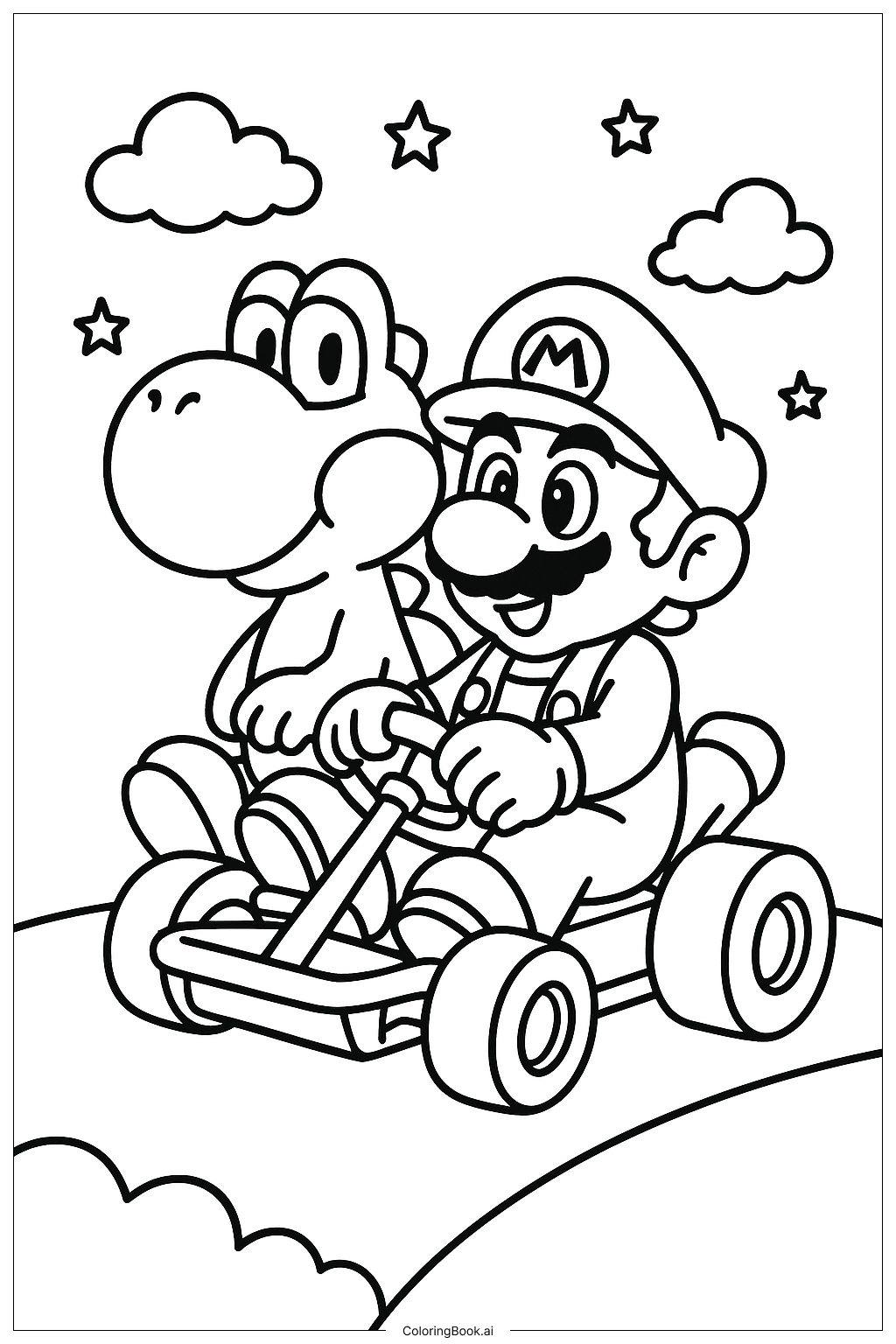 Yoshi and Mario Riding a Kart