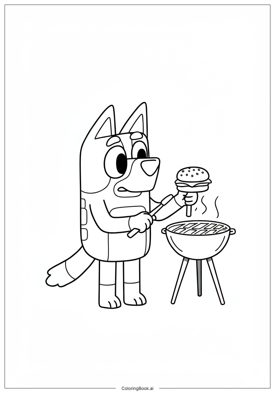  Bluey Dad Grilling Burgers Coloring Page 