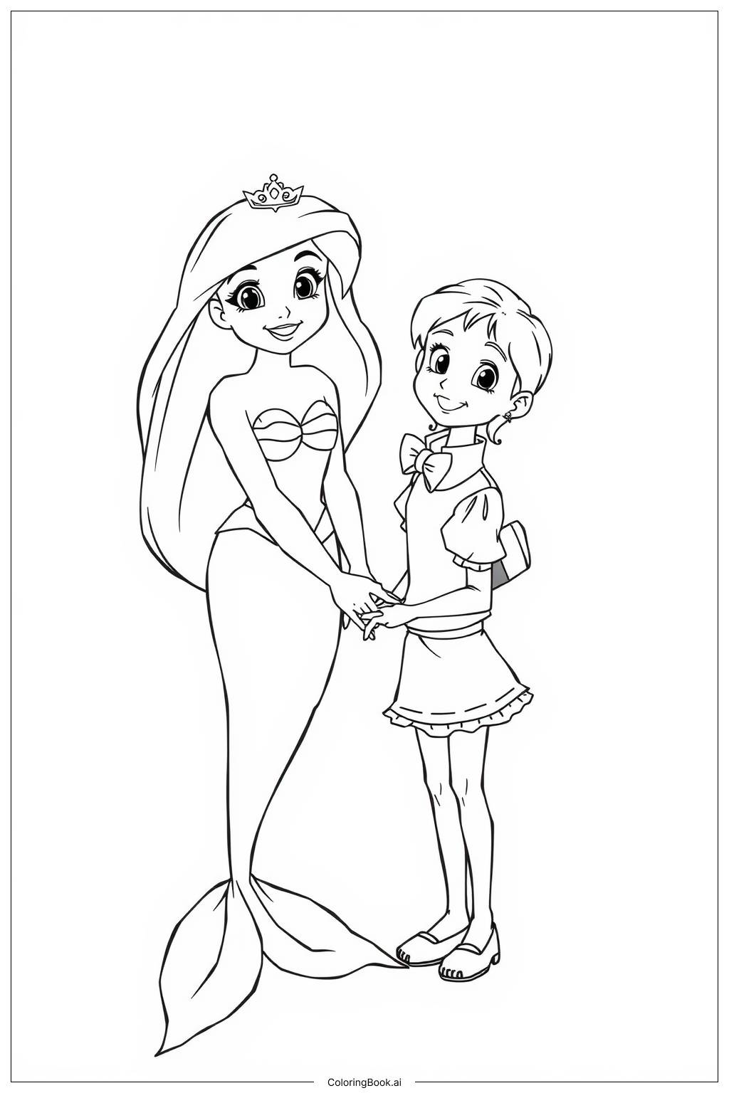  ariel and melody holding hands Coloring Page 