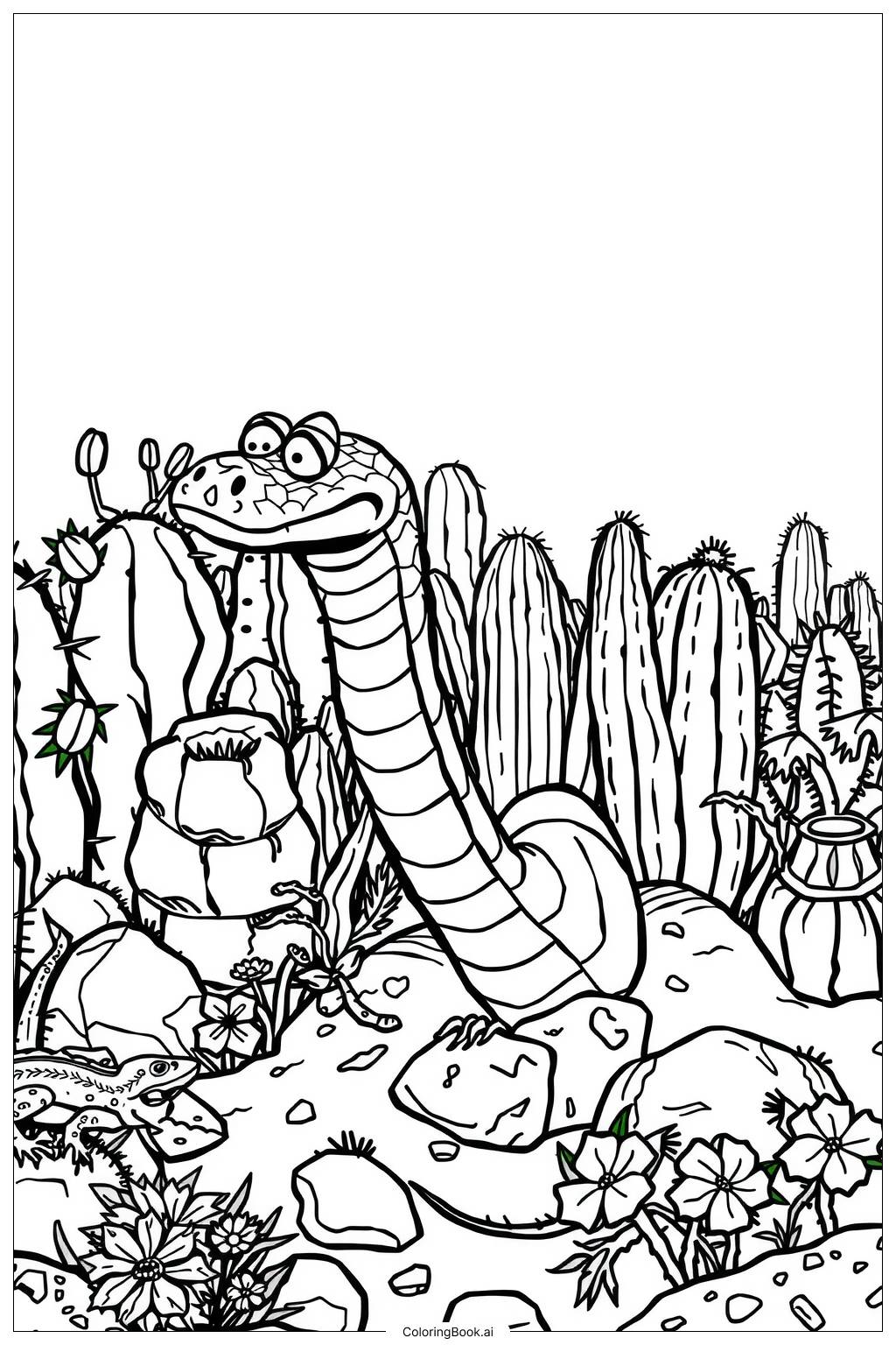  Page de coloriage Serpent du Désert Cactus-2 