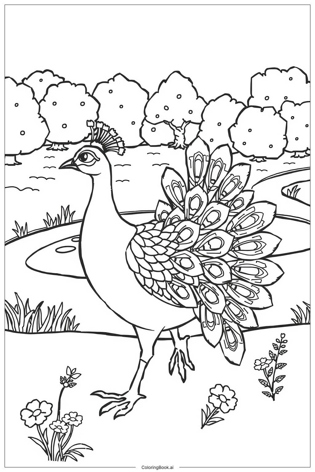  Page de coloriage paon coloré en mouvement-2 