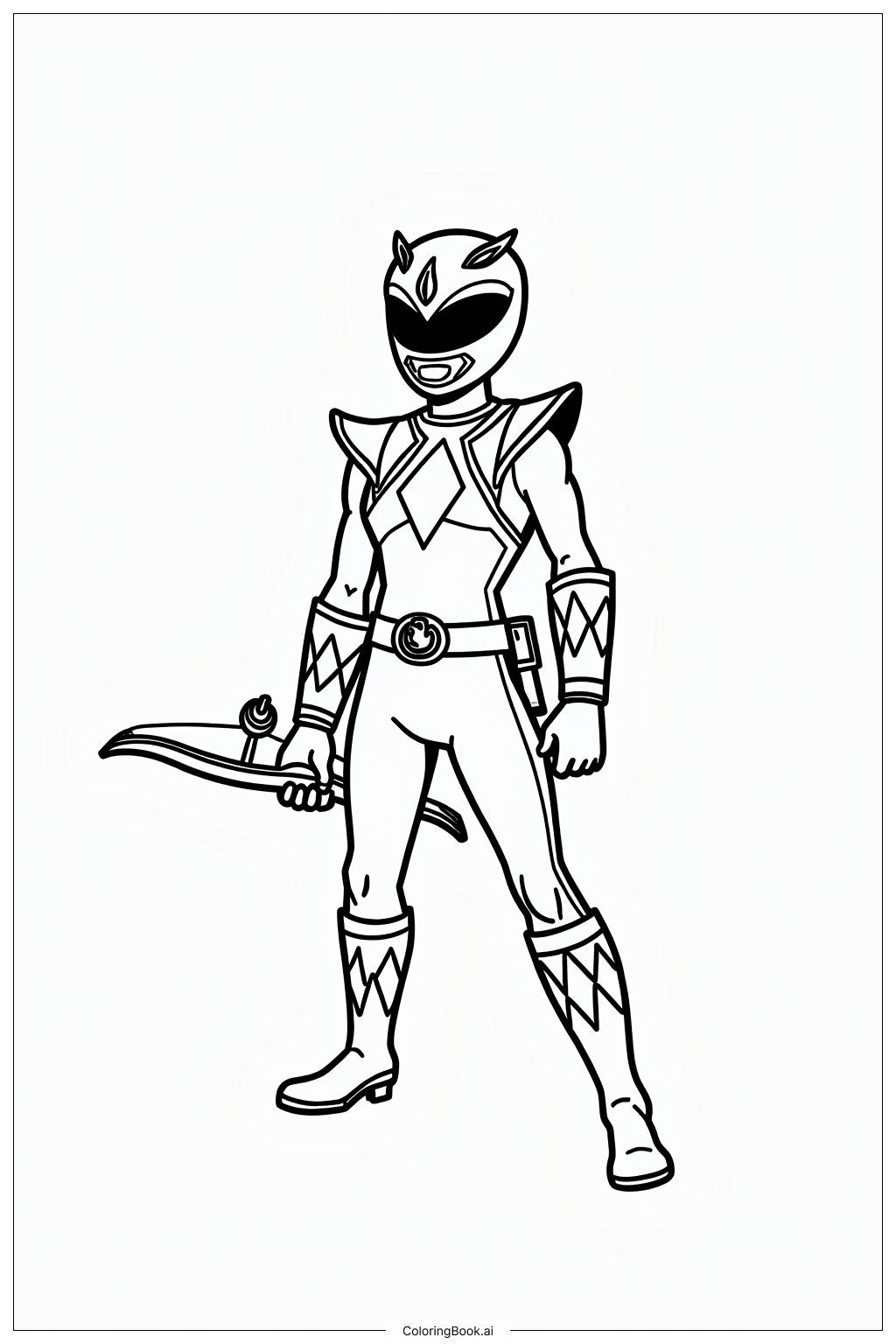  Página para colorir de Power Ranger Rosa Com Arma de Arco 