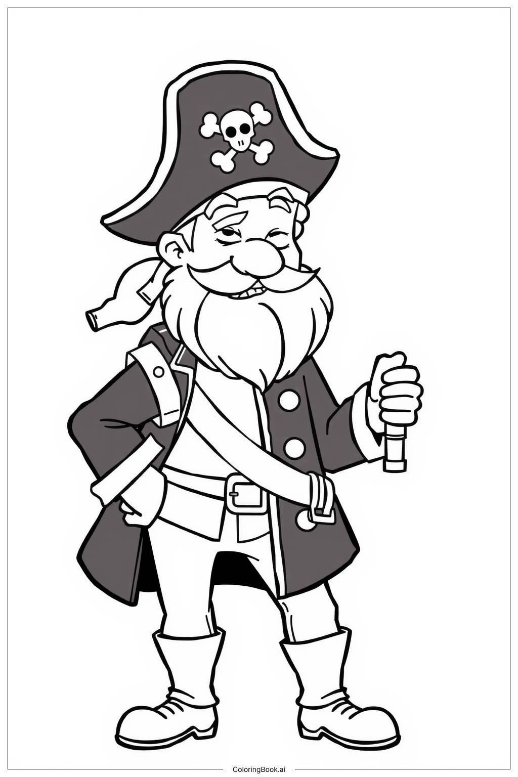  Pirate Captain with Telescope and Map Coloring Page 