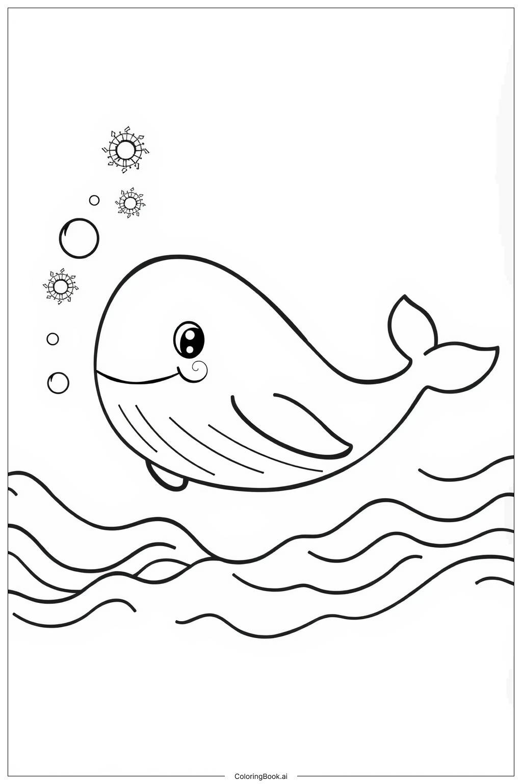  Página para colorear de Ballena Pintando una Hermosa Escena Oceánica 