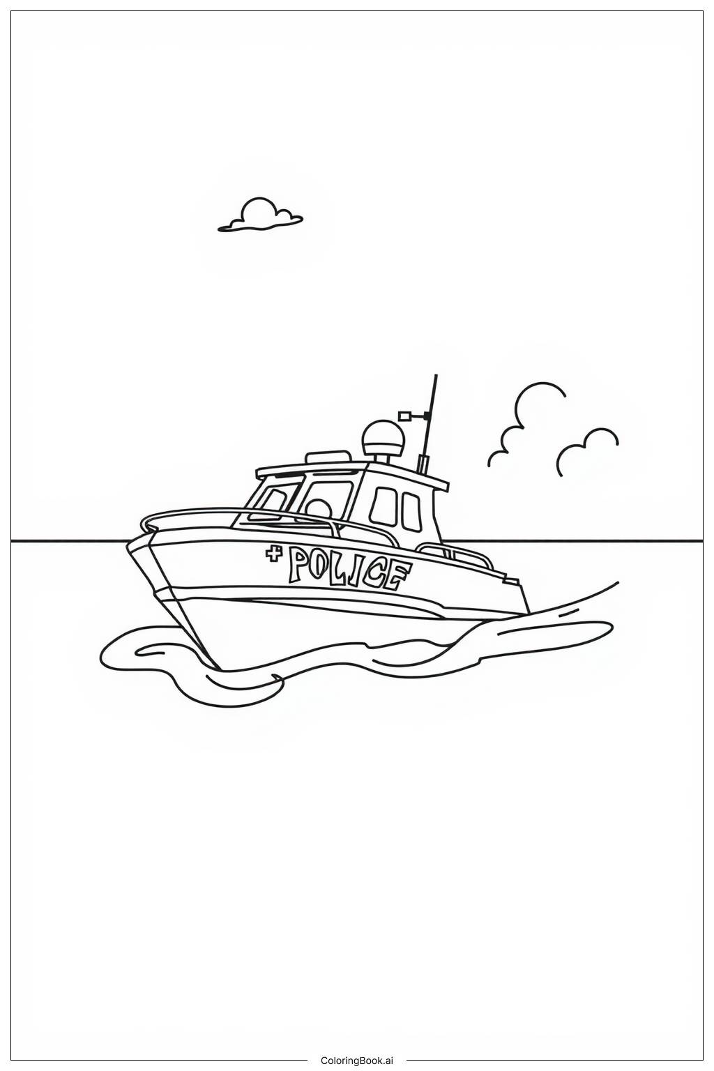  Police Boat Patrolling the River Coloring Page 