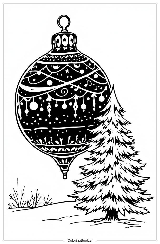  Giant Christmas Ornament and christmas tree Coloring Page 