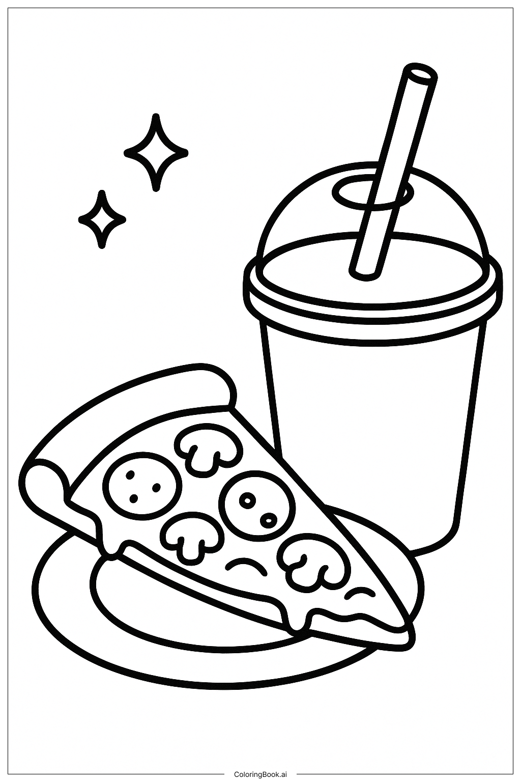 Página para colorear de Refresco y una porción de pizza