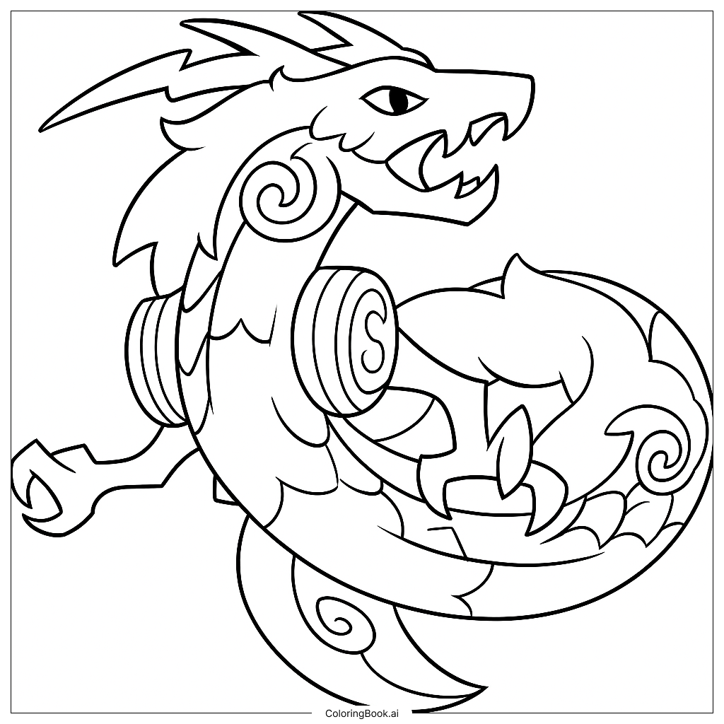  Página para colorir de Dragão Preto e Branco 