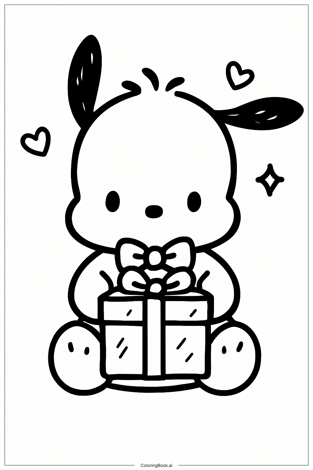 Pochacco 拿著禮物盒著色頁