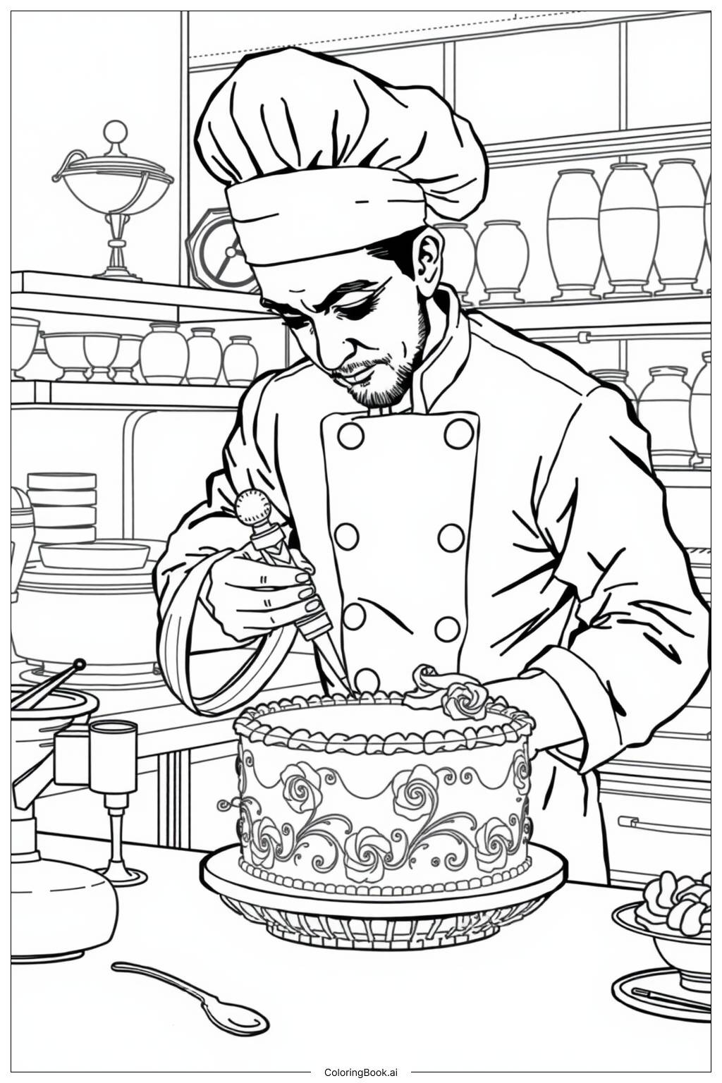  Birthday Cake Chef Coloring Page 