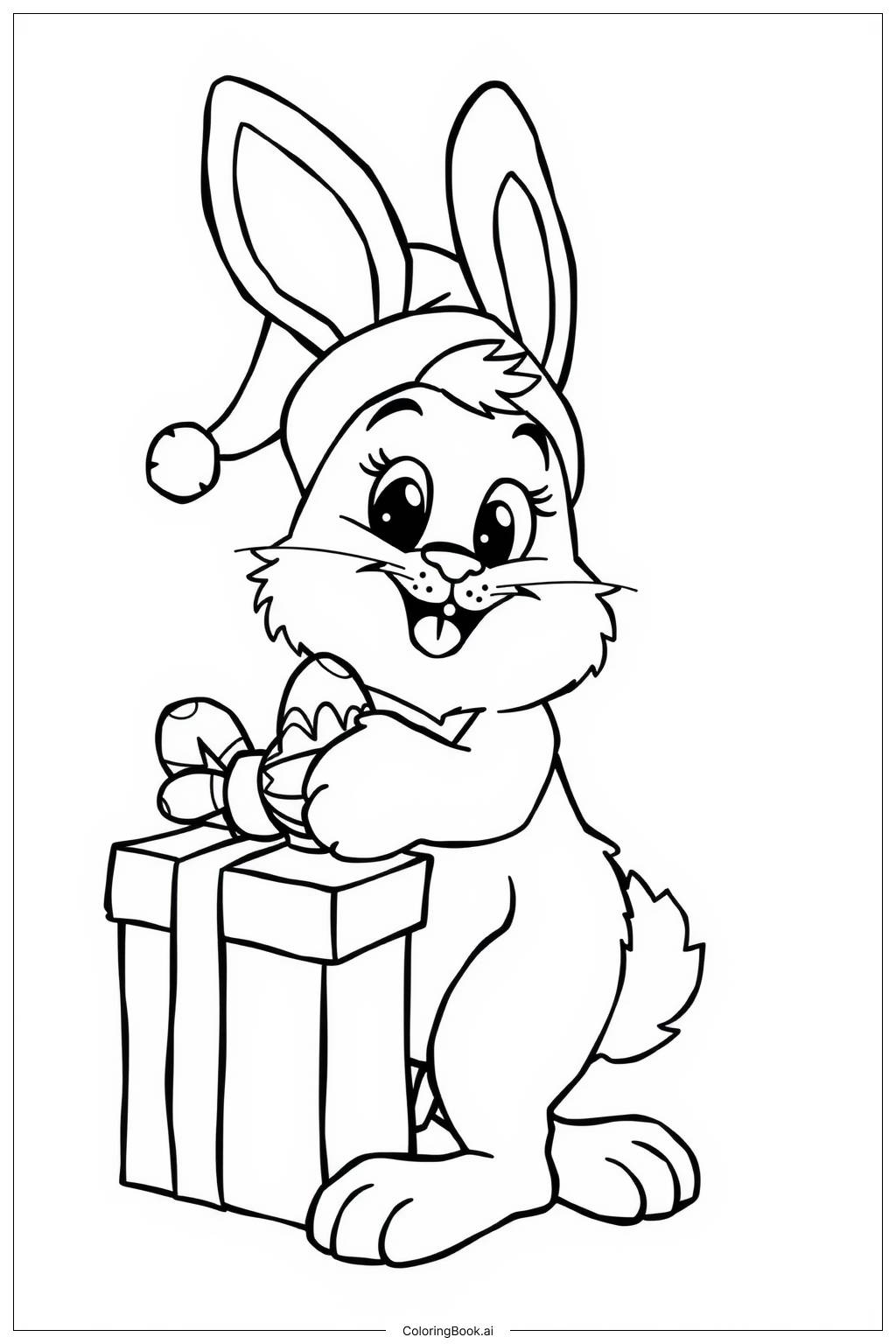  Christmas Bunny Gift Coloring Page 