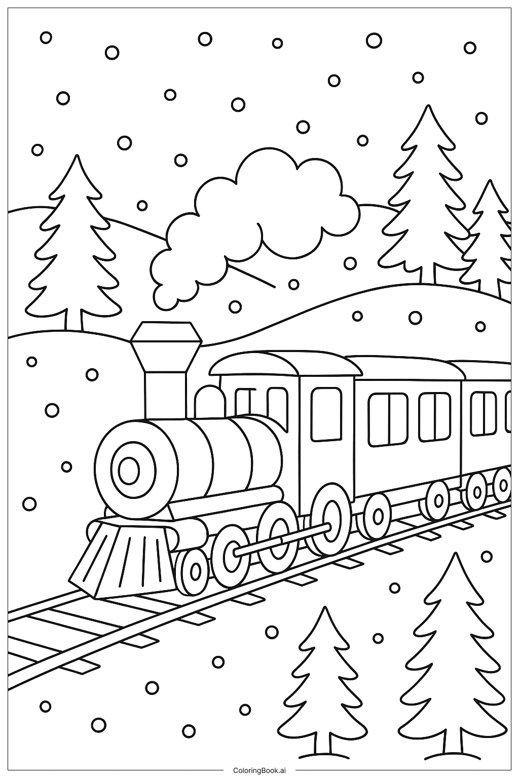  冬のエクスプレス列車の塗り絵ページ 