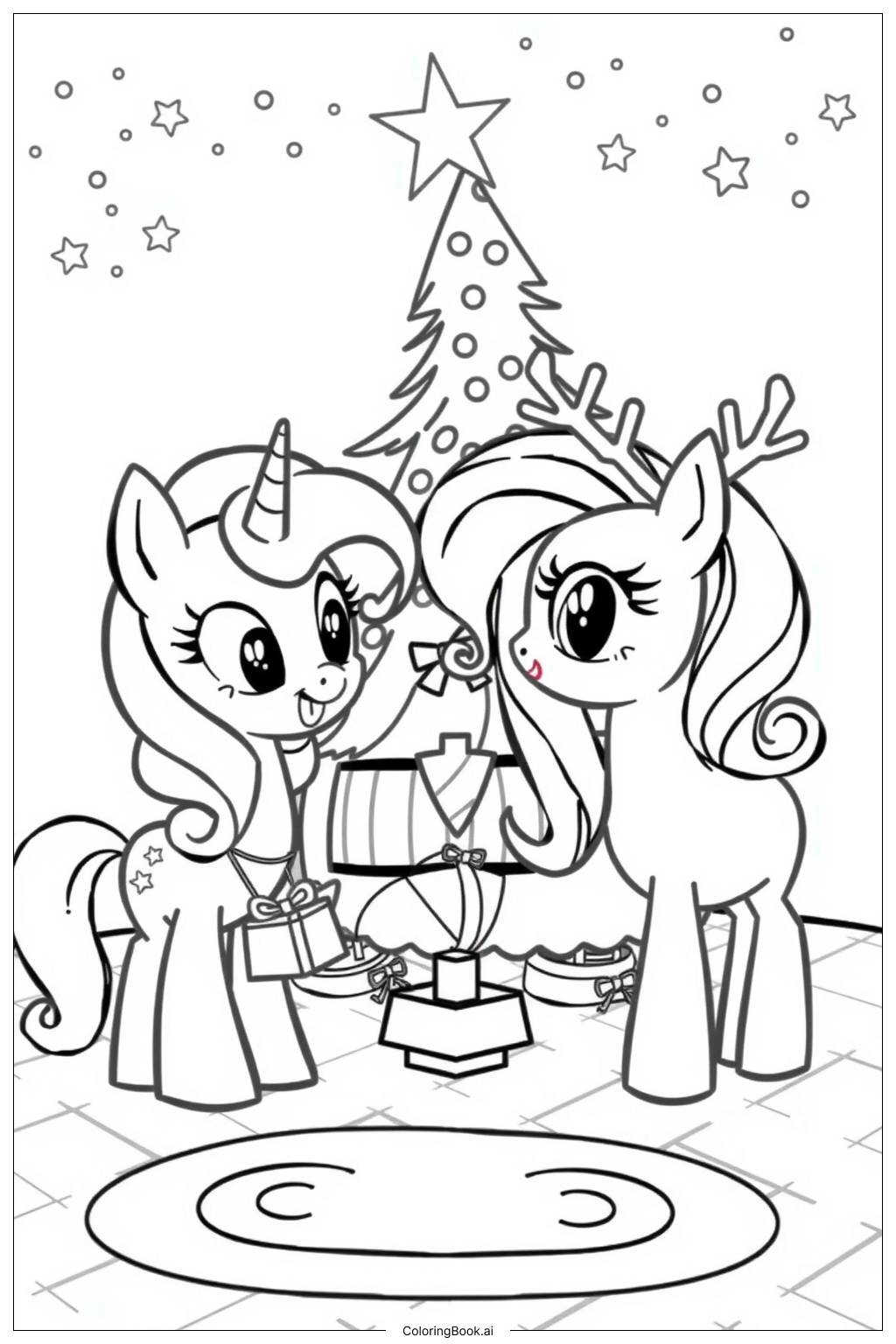  Page de coloriage Célébration de Noël My Little Pony 