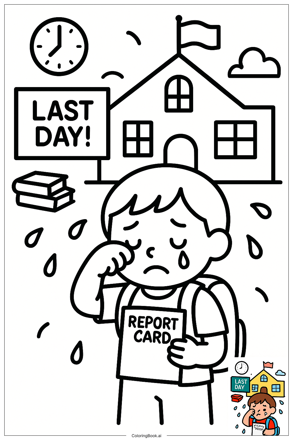  Last Day Of School Wiping Tearsの塗り絵ページ 